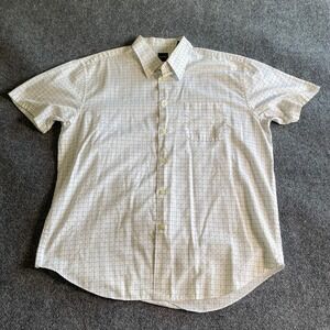 Stafford Mens Short Sleeve Button Down Shirt Blue White Windowpane Check XL